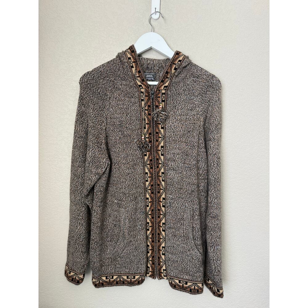 Artesanias Alemao Alpaca Full Zip Sweater Measures Medium Aztec Tribal Hooded